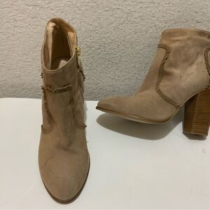 New Dee Keller Tan Suede Mini Fringe Details Ankle Boots Side Zip US 9 EU 39